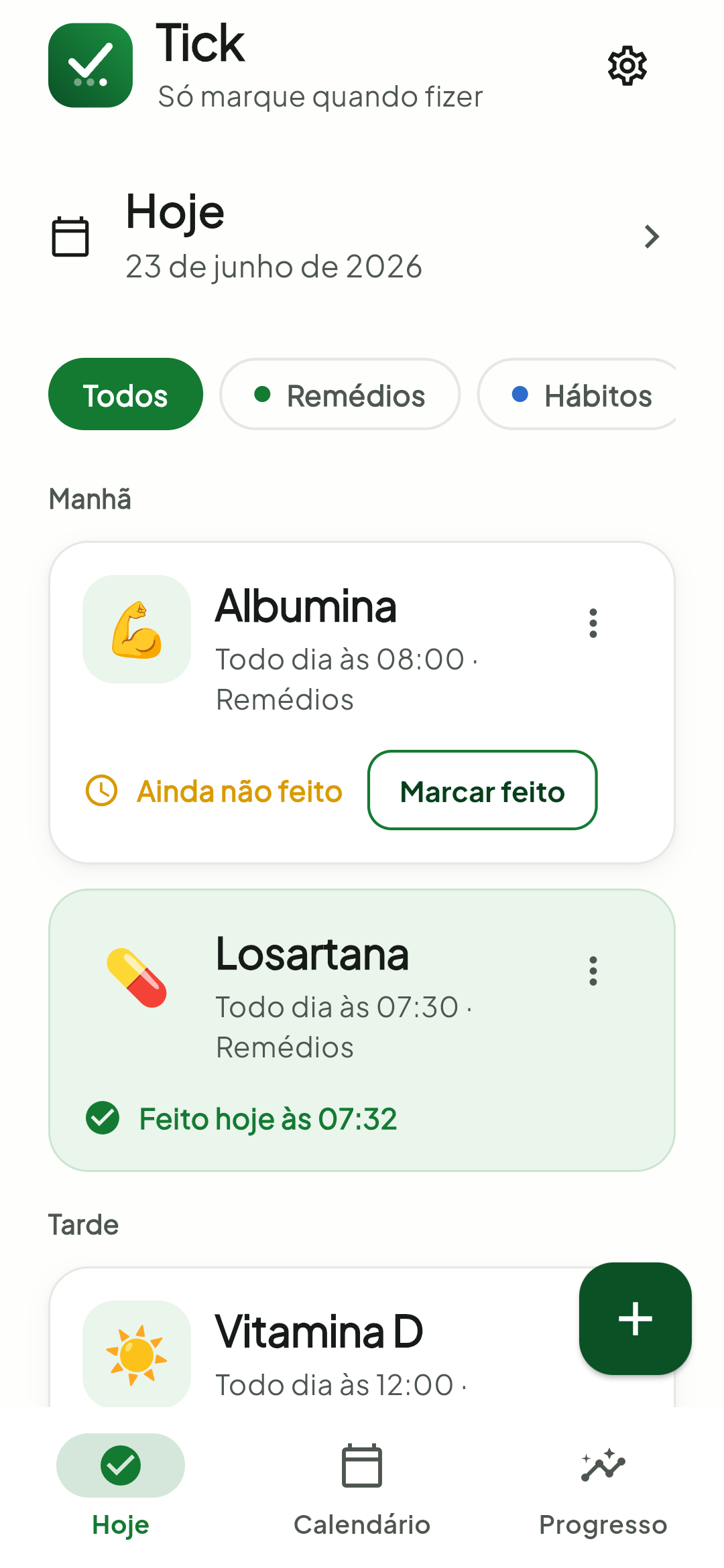 Tick — tela inicial