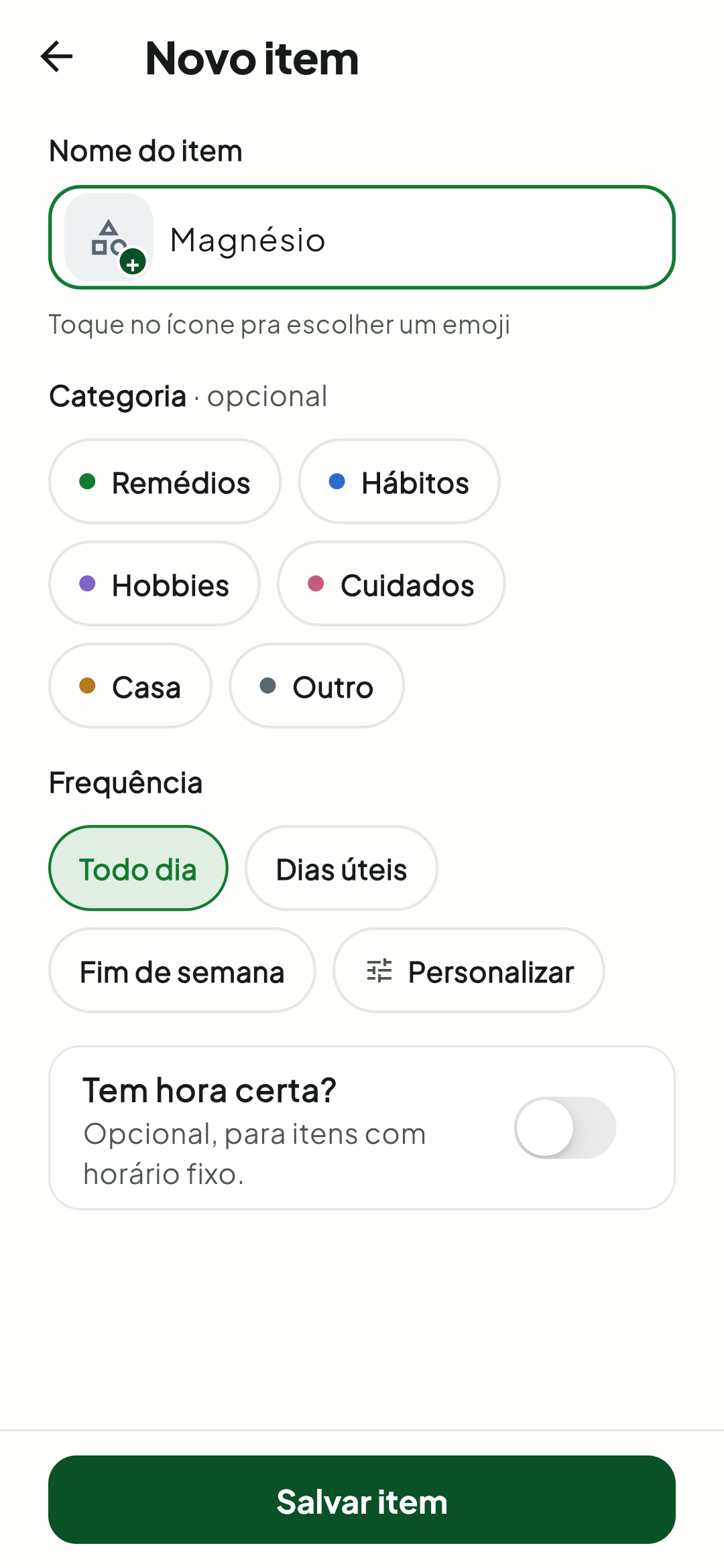 Novo item